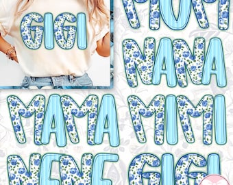 Mama Floral Png Bundle, Blue Floral Stripes Png, Bundle Mama Flower Png, Preppy Mama Png, Retro Mama Flower png, Happy Mothers Day png