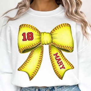 Custom Softball Bow Png, Softball Mom Shirt With Kids Name & Number Png, Softball Coquette, Softball Mama Png, Softball Game Day