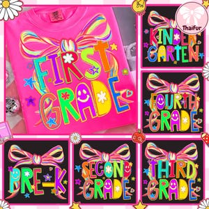 Preppy Back To School PNG Coquette Bundle, Coquette School First Day, Teacher PNG, Girly Png, Preppy School Png, All Grades, Shabby