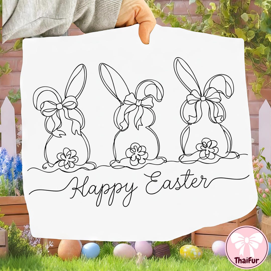 Happy Easter Line Art SVG PNG, Continuous Line Drawing Bunny ...