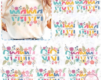 Customizable Grandma Hobo Floral Png, Boho Flower Png, Floral Shirt Design Png, Floral Line Art Custom Split Name Png, Mothers Day Png