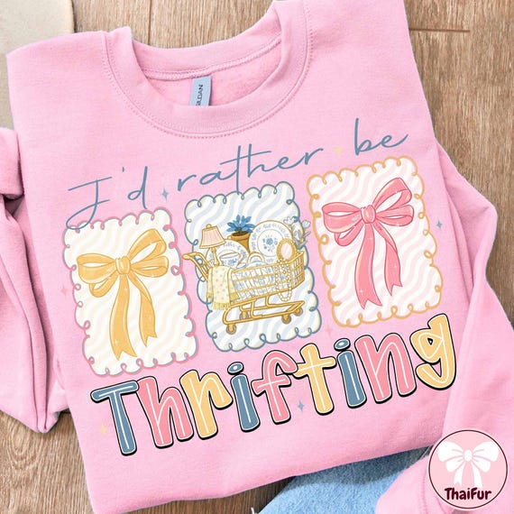 I’d Rather Be Thrifting PNG, Cute Thrift Cart Quote, Thrift Aesthetic Shirt Design, Vintage Shopping Lover, Coquette Boutique png