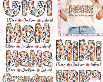 Personalized Floral Mama Png Bundle, Grandma Mama Mimi Gigi Mom Png, Custom Name Png, Mother’s Day Png, Preppy Mama Png, Mom Gifts