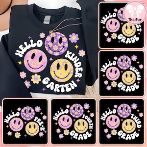 Preppy Back to School PNG Bundle, Hello Pre-k 1st 2nd 3rd Grade Png, Smiley First Day of School Hand Drawn, Happy To See Your Face Png