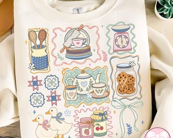 Vintage Thrifted Geese PNG, Grandma Core Design, 90s Inspired Granny Sweater, Thrifted Decor PNG, Coquette Cottagecore Oval Goose