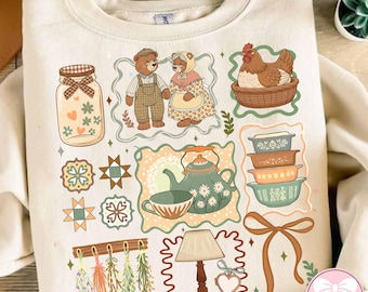 Vintage grand-mère coeur PNG, ours en peluche réduit PNG, conception de ferme nid de poule, sublimation de cadre ovale Coquette Cottagecore Png