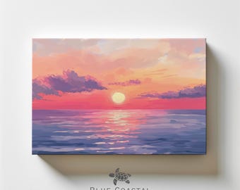 Stunning Sunset Canvas Print Beautiful Sunset Painting Pastel Ocean Canvas Print Ocean Landscape Pink Sky Painting Coastal Wall Decor