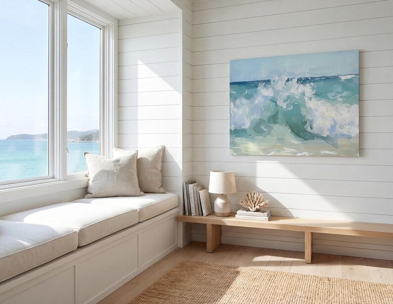 Abstract Crashing Wave Painting Print Vintage Coastal Painting Ocean Waves Art Print Wave Wall Art Beach House Wall Art Ocean Painting image 14
