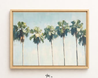 Framed Palm Tree Canvas Vintage Tropical Wall Art Neutral Beach House Wall Hanging Boho Beach Themed Bedroom Canvas Coastal Art Print Soft