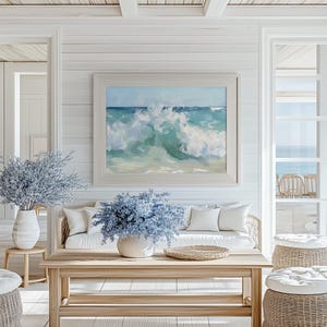 Abstract Crashing Wave Painting Print Vintage Coastal Painting Ocean Waves Art Print Wave Wall Art Beach House Wall Art Ocean Painting image 2