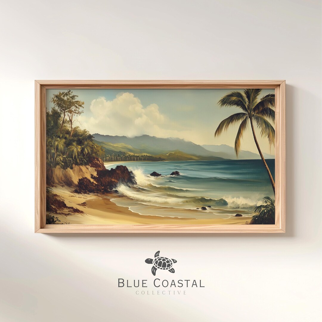 Hawaiian Beach Art Print Coastal Beach Painting Beach House Decor Palm