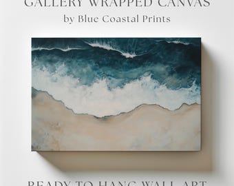 Coastal Canvas Art Ocean Wave Print Seascape Abstract Wall Decor Blue Beach