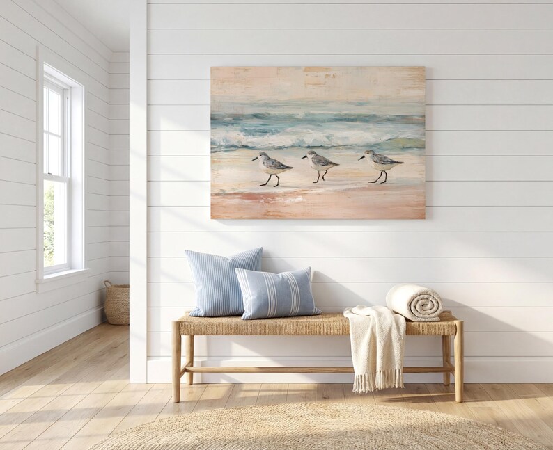 Lienzo vintage de playero con diseño de Florida para decoración de casa de playa, pintura de aves con olas oceánicas apagadas, colgante de pared para oficina, decoración costera bohemia imagen 15
