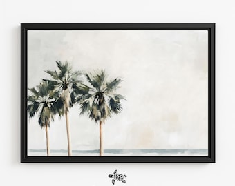 Framed Canvas Palm Tree Painting Muted Coastal Art Print Palm Tree Artwork Landscape Beach Painting Vintage California Wall Art Ocean Print