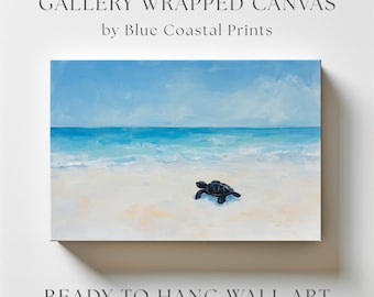Lienzo artístico de tortuga marina bebé, impresión de playa de Hawái, arte de guardería de tortuga marina, tema del océano, dormitorio, arte de pared de Hawái, pintura de vida marina, decoración de playa azul