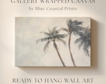 Muted Tropical Wall Art Neutral Beach House Decor Beach Themed Art Boho Coastal Wall Decor Vintage Palm Tree Painting Print on Canvas