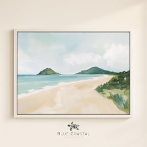 Hawaii Beach Print Framed Canvas Neutral Tropical Island Painting Muted Hawaiian Picture Seascape Canvas Hawaii Ocean Wall Art Island Print