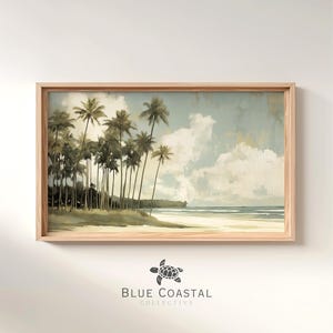 Printable Vintage Beach Painting Palm Tree Print Beach House Decor Boho Coastal Ocean Painting Hawaiian Coast Wall Art Tropical Art