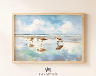 Vintage Sandpiper Art Print Boho Coastal Wall Decor St. George Island Florida Art Bird Painting Beach House Decor Muted Beach Art Print