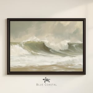 Framed Ocean Wave Canvas Print: Moody Coastal Seascape Art