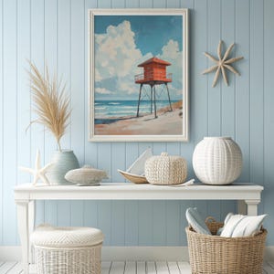 Vintage Lifeguard Print Surf Print Summer Prints Lifeguard Tower Painting Beach House Decor California Wall Art Sandy Beach Wall Art