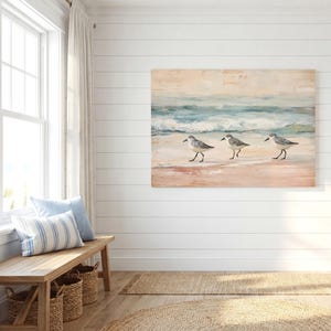 Lienzo vintage de playero con diseño de Florida para decoración de casa de playa, pintura de aves con olas oceánicas apagadas, colgante de pared para oficina, decoración costera bohemia imagen 2