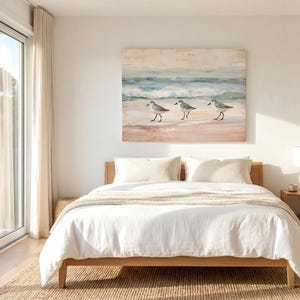 Lienzo vintage de playero con diseño de Florida para decoración de casa de playa, pintura de aves con olas oceánicas apagadas, colgante de pared para oficina, decoración costera bohemia imagen 6