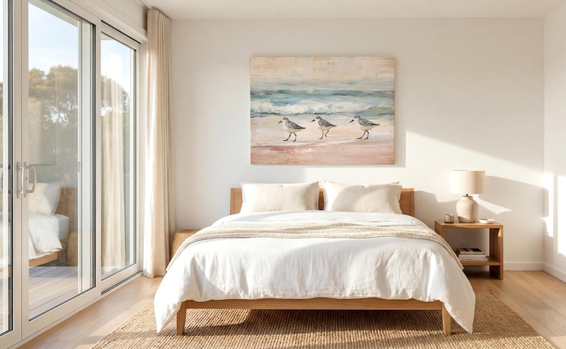 Lienzo vintage de playero con diseño de Florida para decoración de casa de playa, pintura de aves con olas oceánicas apagadas, colgante de pared para oficina, decoración costera bohemia imagen 6