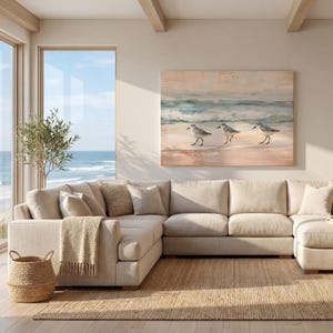 Lienzo vintage de playero con diseño de Florida para decoración de casa de playa, pintura de aves con olas oceánicas apagadas, colgante de pared para oficina, decoración costera bohemia imagen 7