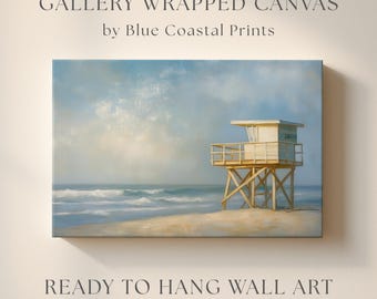 Lifeguard Tower Canvas Beach Print Coastal Wall Art Canvas Lifeguard Stand Painting Beach Coastal Picture Ocean Artwork Blue Wall Art Ocean