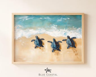 Adorable Sea Turtles Print Ocean Themed Nursery Decor Cute Baby Turtles Painting Beach Themed Wall Art Vintage Coastal Beach Wall Art