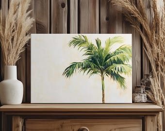 Muted Palm Tree Canvas Print: Boho Beach House Decor