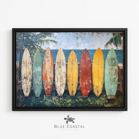 Vintage Surfboard Framed Canvas Art: Tropical Beach Wall Decor - Etsy