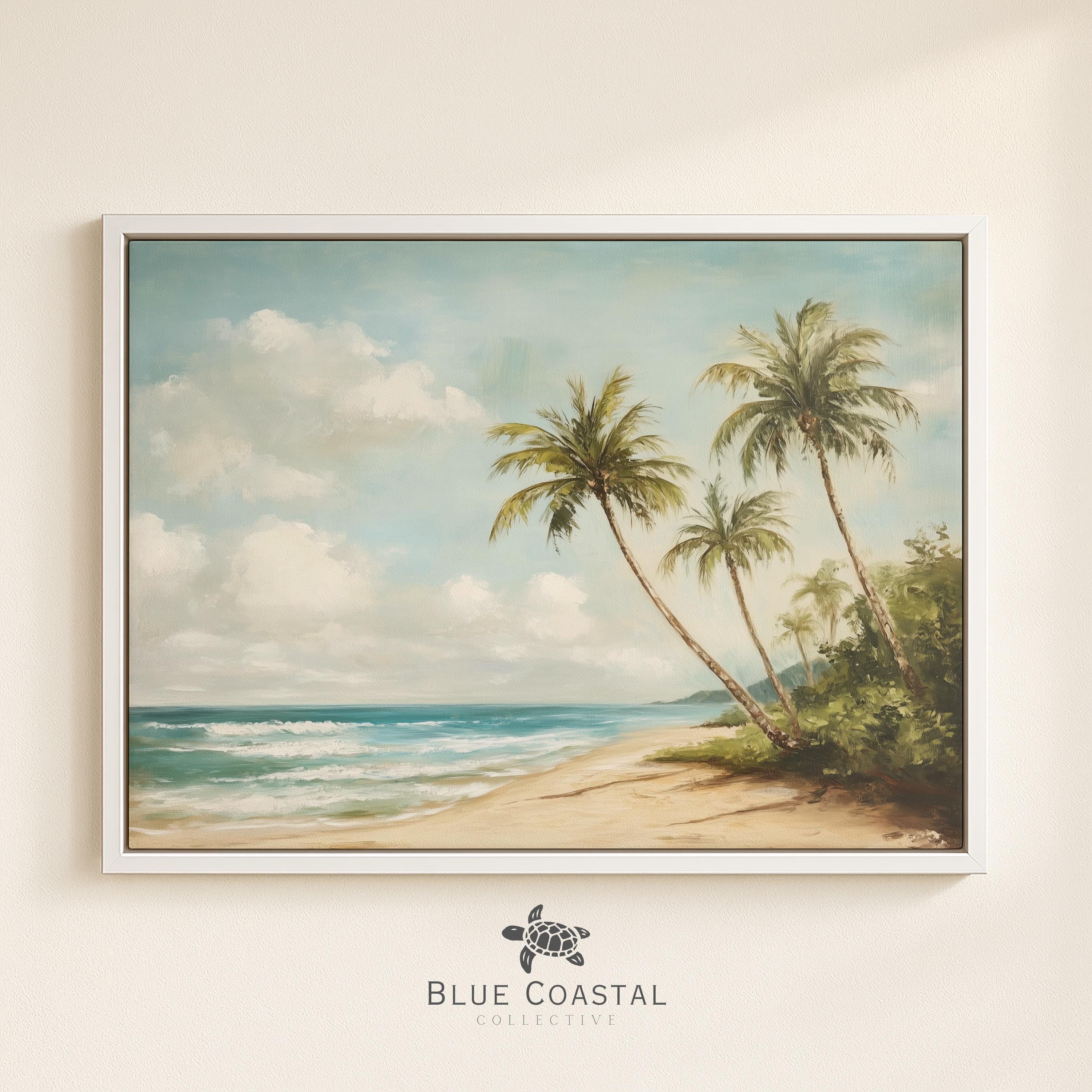 Framed Palm Tree Beach Canvas Tropical Island Ocean Painting Tropical ...