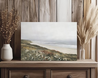 Muted California Beach Canvas Boho Coastal Wall Decor Soft Coastal Landscape Vintage Ocean Art Print Beach Decor Neutral Beach Painting