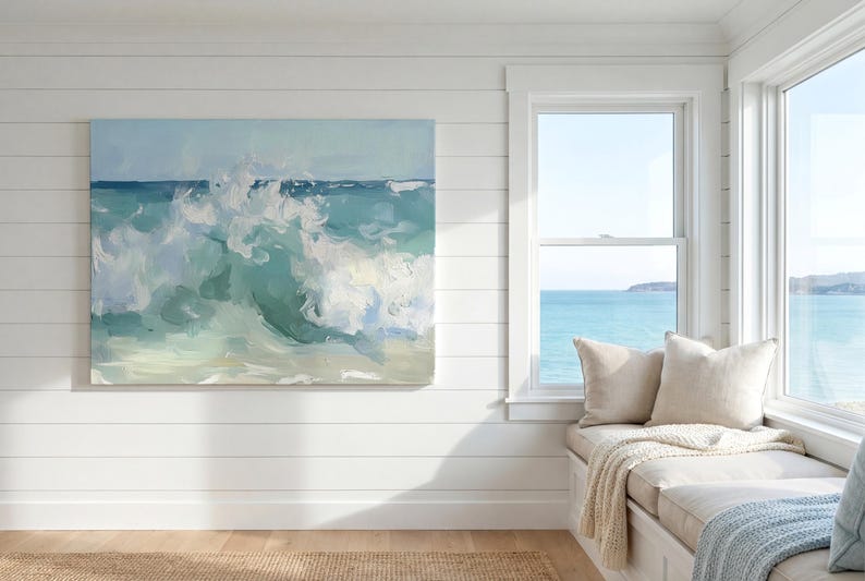 Abstract Crashing Wave Painting Print Vintage Coastal Painting Ocean Waves Art Print Wave Wall Art Beach House Wall Art Ocean Painting image 20
