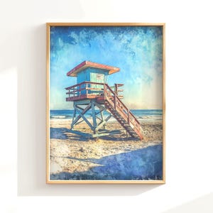 Antique Surf Print Lifeguard Print Sandy Beach Wall Art Beach House Decor Summer Prints California Wall Art Lifeguard Tower Wall Decor