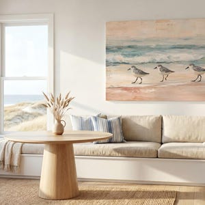 Lienzo vintage de playero con diseño de Florida para decoración de casa de playa, pintura de aves con olas oceánicas apagadas, colgante de pared para oficina, decoración costera bohemia imagen 4
