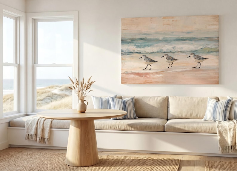 Lienzo vintage de playero con diseño de Florida para decoración de casa de playa, pintura de aves con olas oceánicas apagadas, colgante de pared para oficina, decoración costera bohemia imagen 4