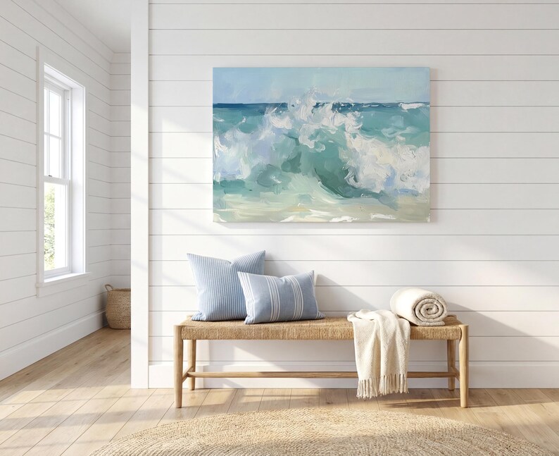 Abstract Crashing Wave Painting Print Vintage Coastal Painting Ocean Waves Art Print Wave Wall Art Beach House Wall Art Ocean Painting image 12