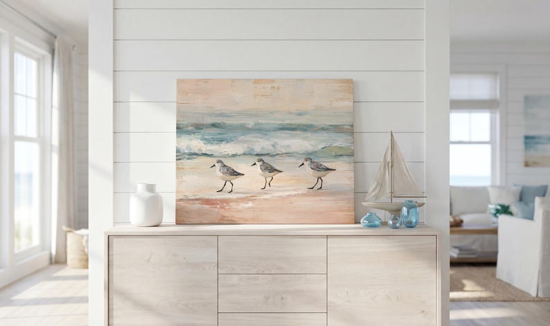 Lienzo vintage de playero con diseño de Florida para decoración de casa de playa, pintura de aves con olas oceánicas apagadas, colgante de pared para oficina, decoración costera bohemia imagen 16