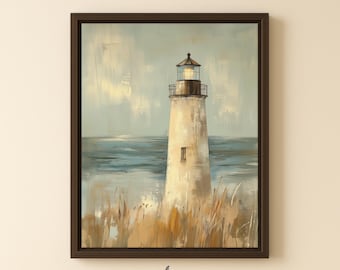 Cuadro en lienzo con faro enmarcado: Pintura costera oceánica, Isla de San Jorge