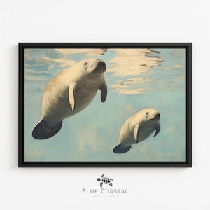 Framed Manatee Painting Nursery Baby Manatee Artwork Florida Wall Decor Ocean Theme Nursery Art Marine Life Painting Beach House Wall Decor