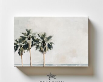 Neutral Beach House Decor Vintage Palm Tree Painting Print on Canvas Boho Coastal Wall Decor Muted Tropical Wall Art Beach Themed Art