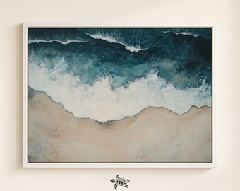 Framed Coastal Canvas Beach Scene Picture Wave Large Blue Water Print Beach Wall Art Canvas Coastal Painting Ocean Landscape Bathroom Art