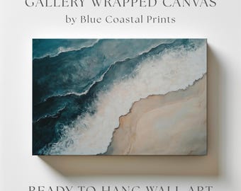 Ocean Beach Canvas Print Blue Wave Abstract Seascape Coastal Wall Art