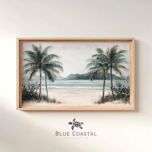 Printable Vintage Tropical Beach Art Antique Beach House Decor Palm Tree Wall Art Boho Coastal Ocean Painting Tropical Hawaiian Wall Art