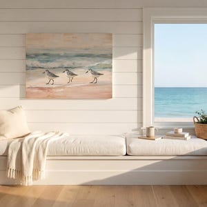Lienzo vintage de playero con diseño de Florida para decoración de casa de playa, pintura de aves con olas oceánicas apagadas, colgante de pared para oficina, decoración costera bohemia imagen 18