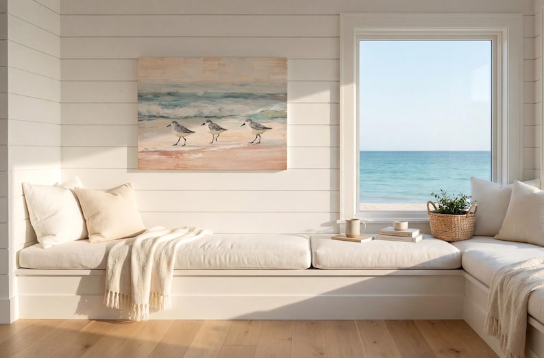 Lienzo vintage de playero con diseño de Florida para decoración de casa de playa, pintura de aves con olas oceánicas apagadas, colgante de pared para oficina, decoración costera bohemia imagen 18