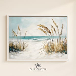 Framed Florida Gulf Coast Art Print Beach Painting Coastal Canvas Florida Wall Art Ocean Beach Art Print Vintage Neutral Art Ocean Painting